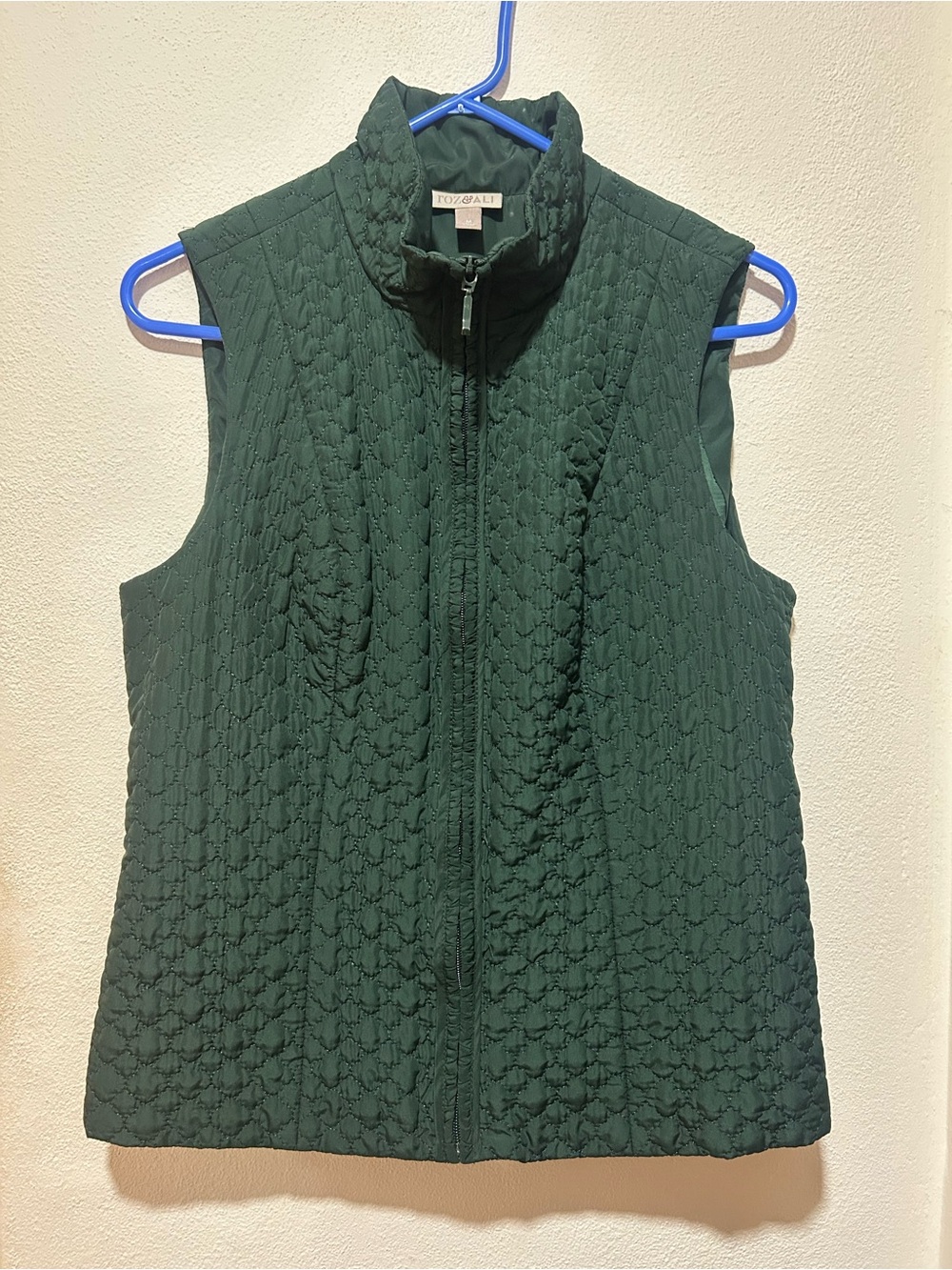 Roz & Ali Quilted Dark Green Zip-Front Vest